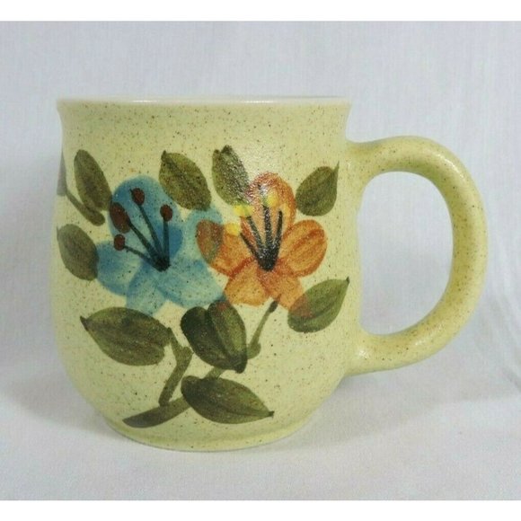 Unbranded Other - Vintage Stoneware Tea Coffee Mug Green Speckled Flowers